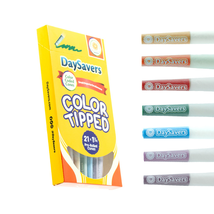 DaySavers 84mm/26mm Color Tip Pre-Rolled Cones - Refined White [1 Pack of 21 Cones]