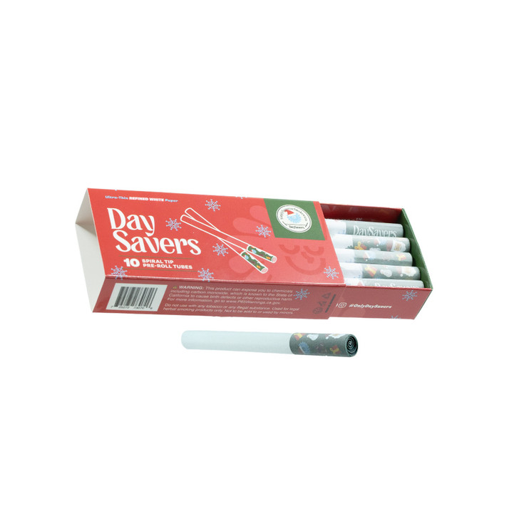 DaySavers Half Gram 1 1/4 Christmas Edition Ultra-Refined White Artisan Pre Rolled Tubes [10 Pack]