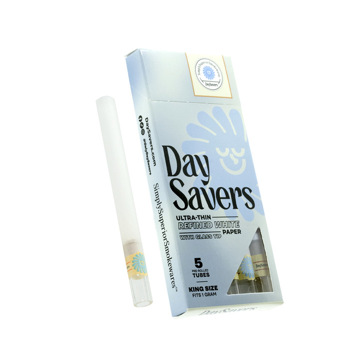DaySavers 1 Gram King Size Pre Rolled Tubes with Glass Filter Tips - Refined White [5 Tube Pack]