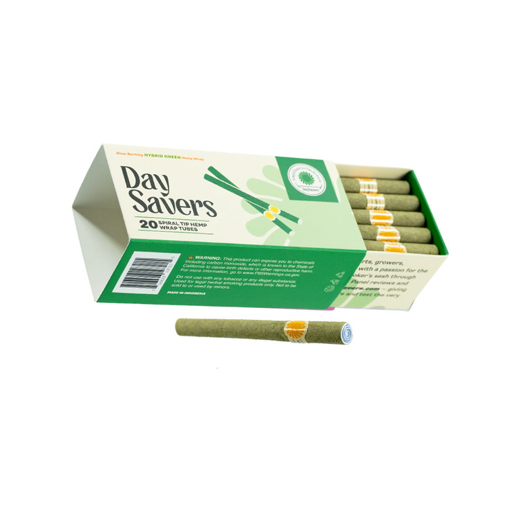 DaySavers Half Gram 1 1/4 Green Hybrid Hemp Blunt Wrap Artisan Pre Rolled Tubes with Spiral Filter Tips [Pack of 20 Tubes]