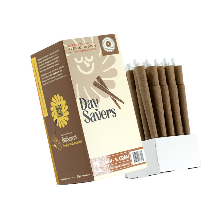 DaySavers Half Gram 1 1/4 Brown Hybrid Hemp Blunt Wrap Pre Rolled Cones [75 Cone Box]