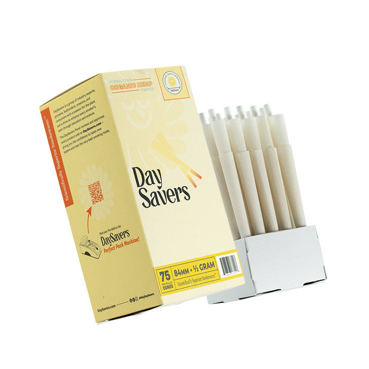 DaySavers Half Gram 1 1/4 Organic Hemp Pre Rolled Cones [75 Cone Box]