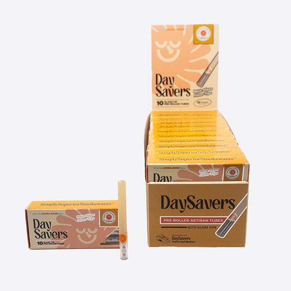 DaySavers Display Box - 84mm/30mm Natural Brown Artisan Tubes with Glass Tip - Perfect Pack Compatible