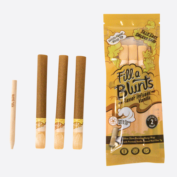 Fill-a Blunts 2 Gram Fatty Pre Rolled Hemp Wrap Blunt Tubes with Vanilla Flavor Wood Filter Tips - Display Box