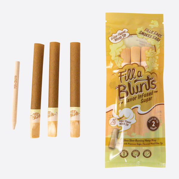 Fill-a Blunts 2 Gram Fatty Pre Rolled Hemp Wrap Blunt Tubes with Sugar Flavor Wood Filter Tips - Display Box