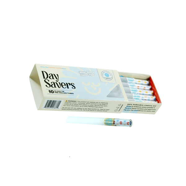 DaySavers 84mm/30mm Refined White Artisan Tubes with Glass Tips - Premium Glass Filter Tip