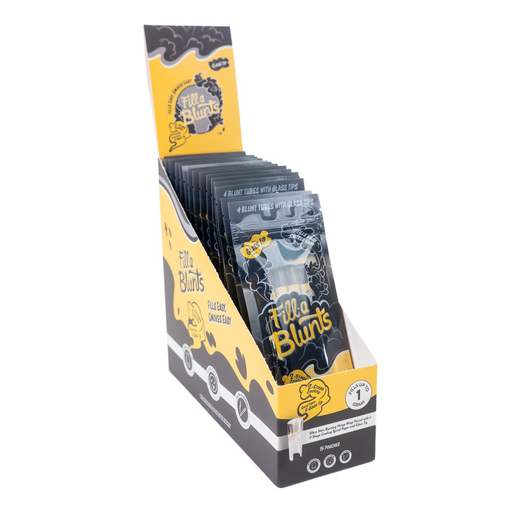 Display Box - Fill-a Blunts 109mm/9mm Pre-Rolled Blunt Tubes - Glass Filter Tips [15 Packs per Case, 4 Tubes per Pack]