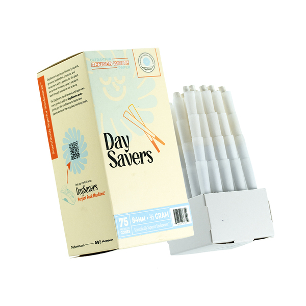 DaySavers Half Gram 1 1/4 White Pre Rolled Cones [75 Cone Box] - .5g