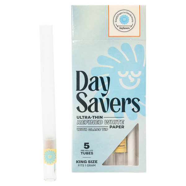 Display Box - DaySavers 1 Gram King Size Pre Rolled Tubes with Glass Filter Tips [20 Packs, 5 Tubes per Pack] - 1g