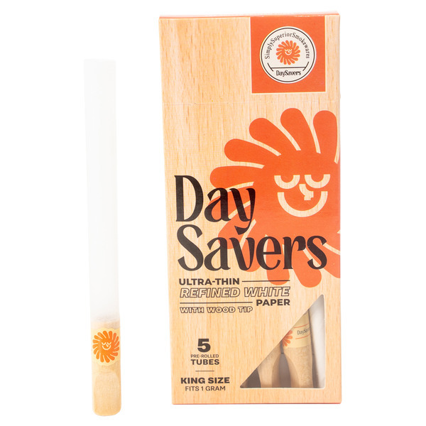 Display Box - DaySavers 1 Gram King Size Pre Rolled Tubes with Natural Wood Filter Tips [20 Packs, 5 Tubes per Pack] - 1g