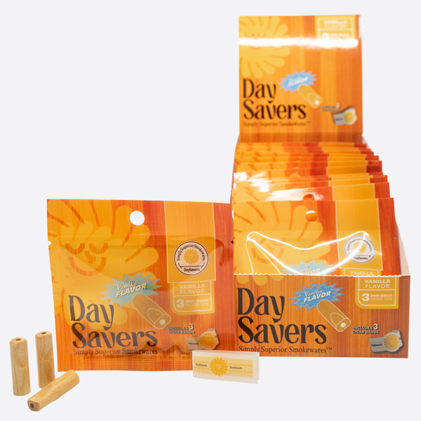 Display Box - DaySavers Vanilla Flavor Wood Filter Tips [3 Tips per Pack, 20 Packs per Box]