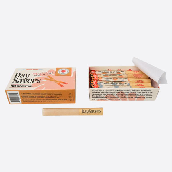 Display Case - DaySavers Minis Natural Brown Artisan Pre Rolled Tubes with Spiral Filter Tips [10 Tubes Per Pack]