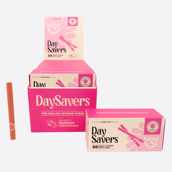 Display Case - DaySavers Half Gram 1 1/4 Hybrid Pink Hemp Wrap Artisan Pre Rolled Tubes with Spiral Filter Tips [20 Tubes