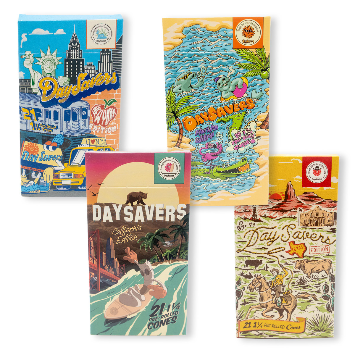 DaySavers USA State Packs Bundle - California, Florida, New York, and Texas - 84 Half-Gram Cones! [4 Packs - 21 Cones per Pac