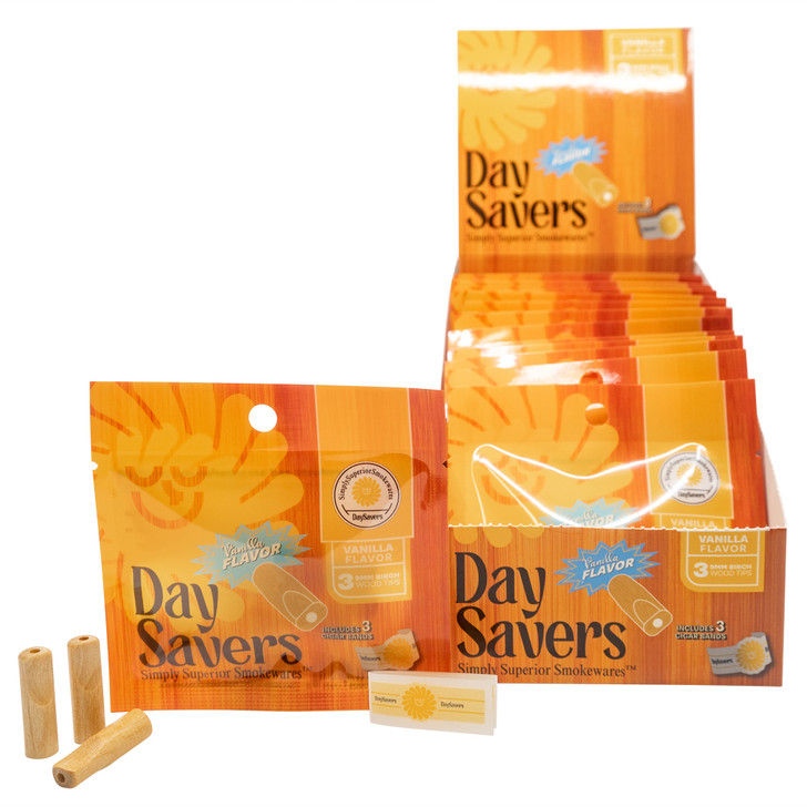 Display Box - DaySavers Vanilla Flavor Wood Filter Tips [3 Tips per Pack, 20 Packs per Box]