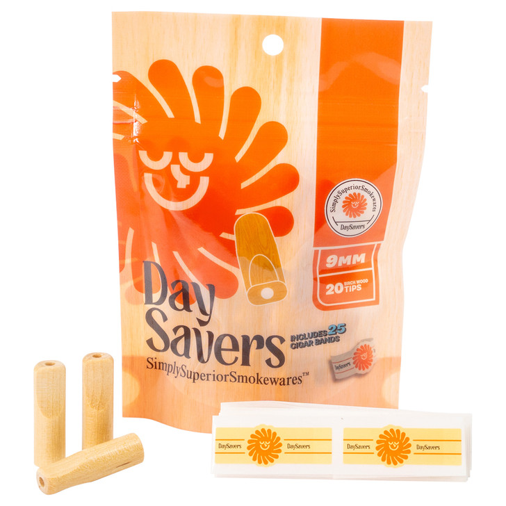 DaySavers 9mm Wood Filter Tips with Cigar Bands - [Pack of 20]