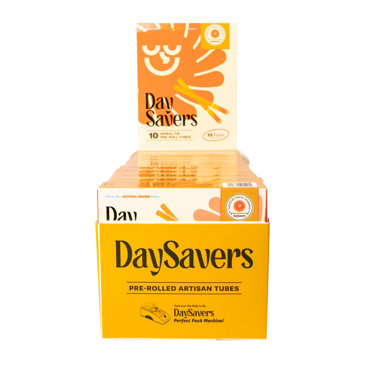Display Case - DaySavers Half Gram 1 1/4 Natural Brown Artisan Pre Rolled Tubes with Spiral Filter Tips [22 Packs in Case - 10 Tubes Per Pack]