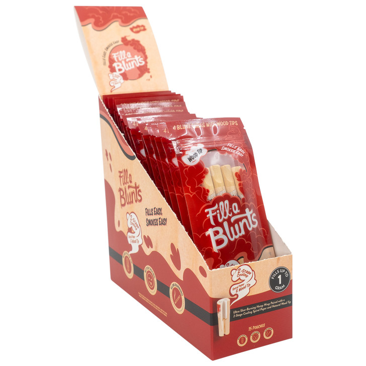 Display Box - Fill-a Blunts 109mm/9mm Pre-Rolled Blunt Tubes - Wood Filter Tips [15 Packs per Case, 4 Tubes per Pack]