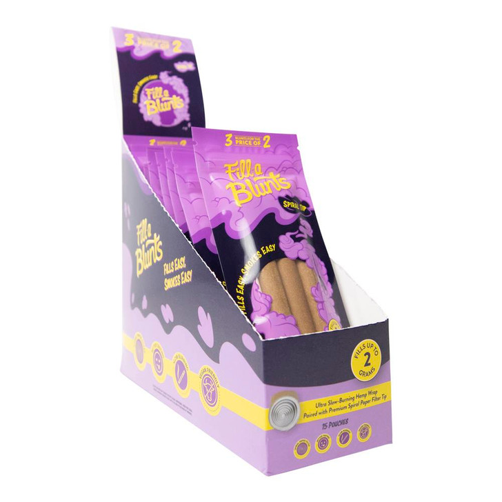 Display Box - Fill-a Blunts 2 Gram Fatty Pre Rolled Blunt Tubes with Spiral Filter Tips [15 Packs per Box, 3 Tubes per Pack]