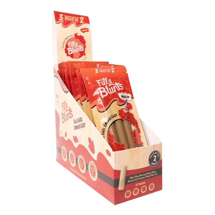 Display Box - Fill-a Blunts 2 Gram Fatty Pre Rolled Blunt Tubes with Wood Filter Tips [15 Packs per Box, 3 Tubes per Pack]