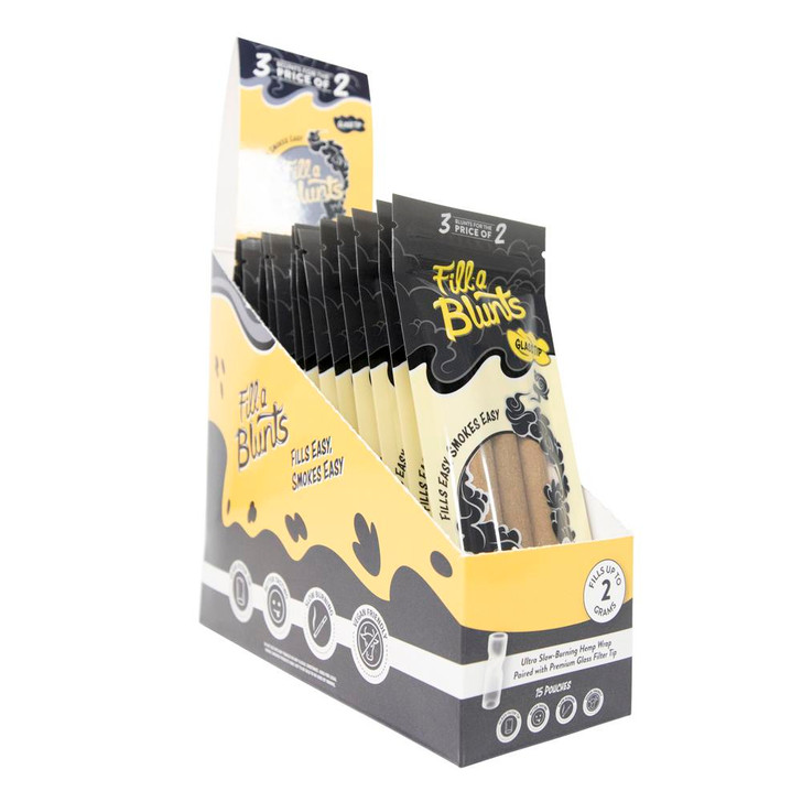 Display Box - Fill-a Blunts 2 Gram Fatty Pre Rolled Blunt Tubes with Glass Filter Tips [15 Packs per Box, 3 Tubes per Pack]