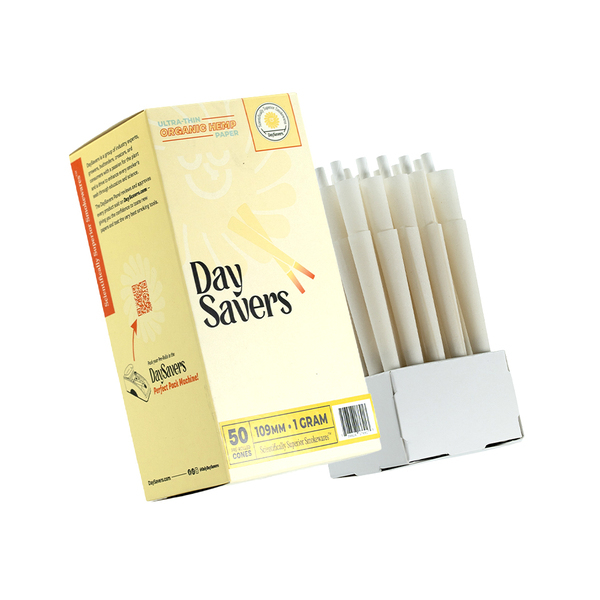 DaySavers 1 Gram King Size Organic Hemp Pre Rolled Cones [50 Cone Box] - 1g
