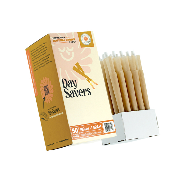 DaySavers 1 Gram King Size Natural Brown Pre Rolled Cones [50 Cone Box] - 1g