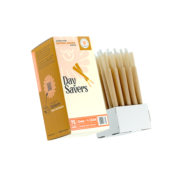 DaySavers Half Gram 1 1/4 Natural Brown Pre Rolled Cones [75 Cone Box] - .5g