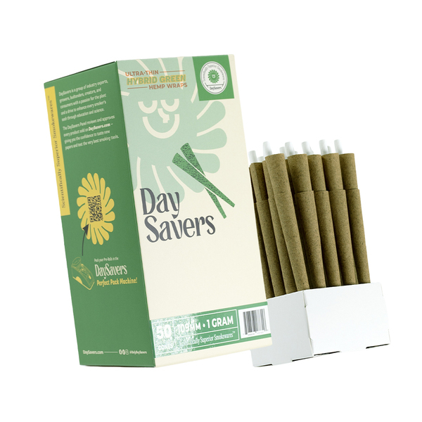 DaySavers 1 Gram King Size Green Hybrid Hemp Blunt Wrap Pre Rolled Cones [50 Cone Box] - 1g