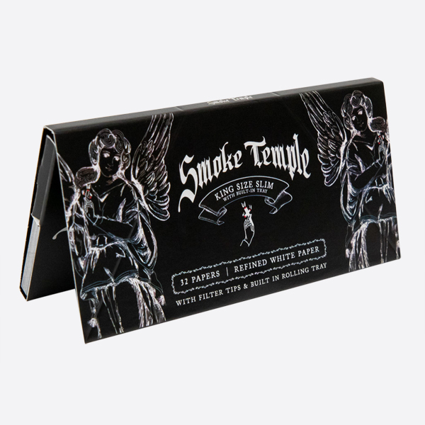 Smoke Temple King Size White Rolling Papers with Filter Tips and Rolling Tray [1 Pack - 32 Papers]