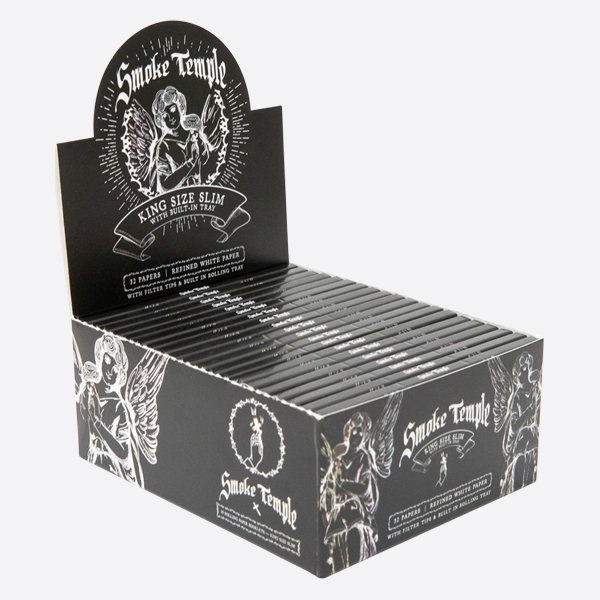 Smoke Temple King Size White Rolling Papers with Filter Tips and Rolling Tray - Display Box