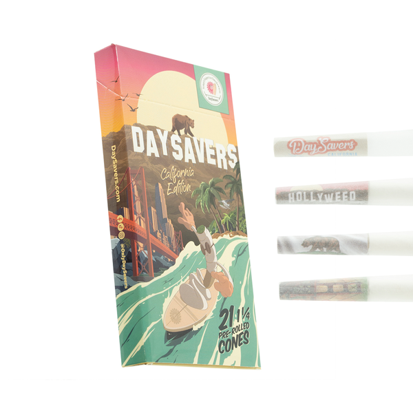 DaySavers Display Box - 84mm/26mm California State Pre-Rolled Cones - Refined White - California Dreaming