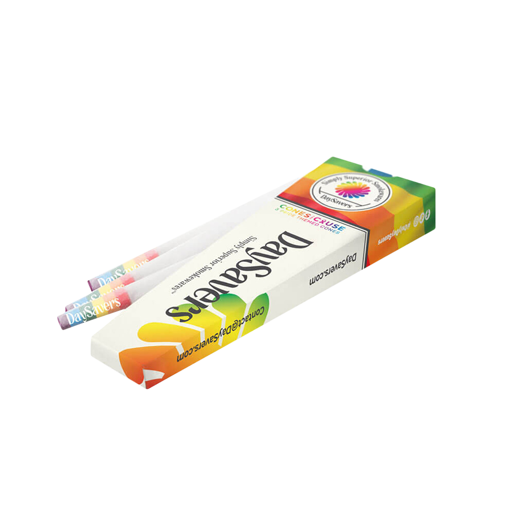 DaySavers 1 Gram King Size Rainbow Pride Flag Pre Rolled Cones Display Box [3 Cones per Pack - 24 Packs in Box]