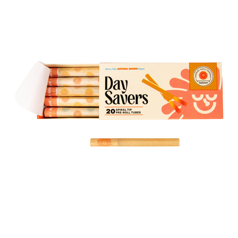 Display Case - DaySavers Half Gram 1 1/4 Natural Brown Artisan Pre Rolled Tubes with Spiral Filter Tips