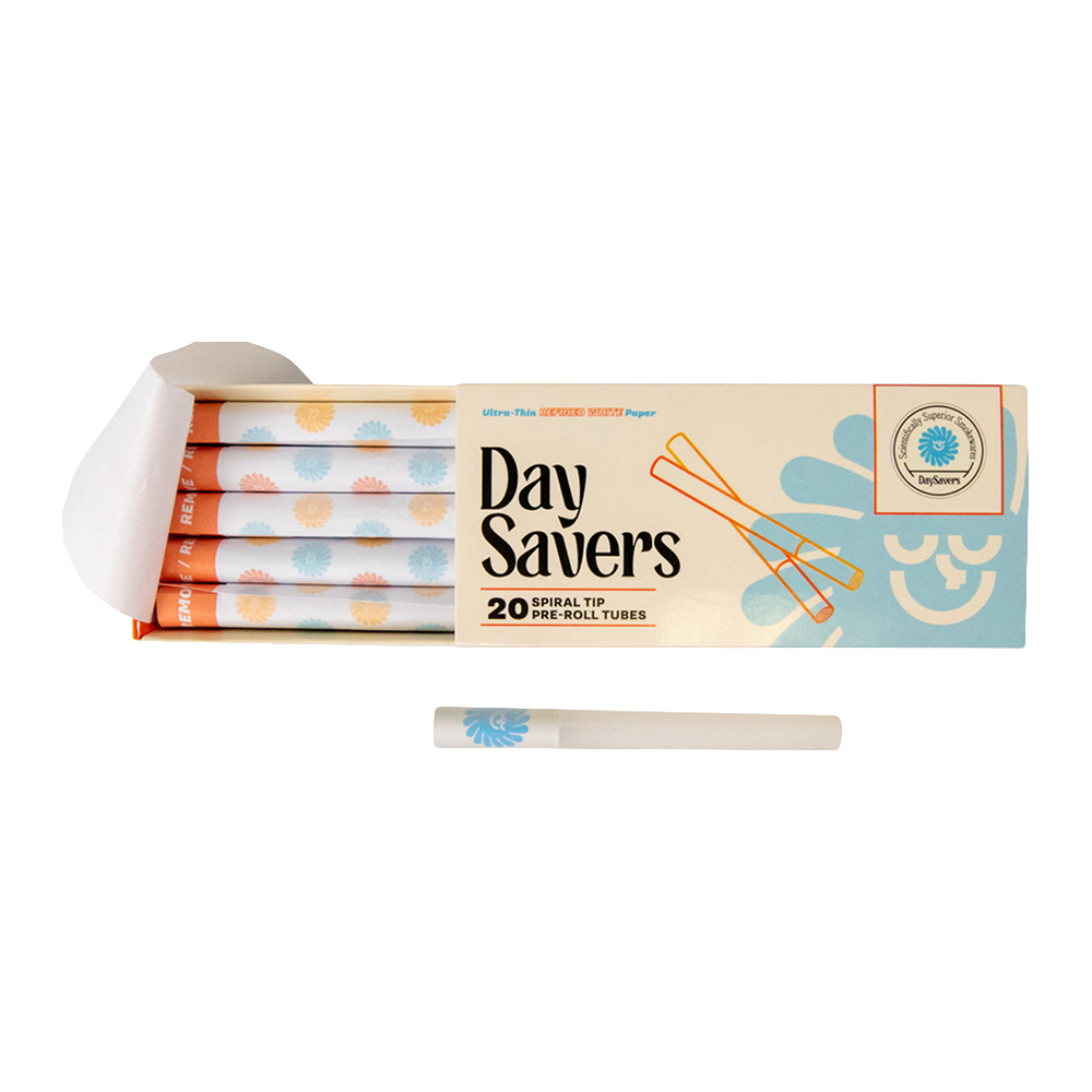 Display Case - DaySavers Half Gram 1 1/4 Refined White Artisan Pre Rolled Tubes with Spiral Filter Tips